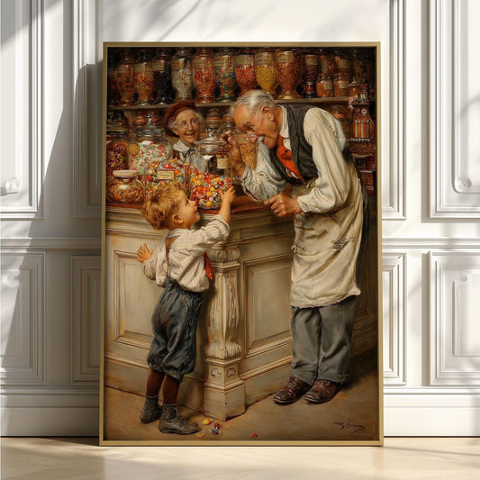Vintage Sweet Shop Print, Old Candy Store Wall Art, Nostalgic Child Picture, Kitchen Nursery Decor