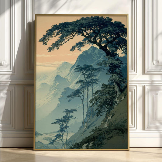 Japanese Mountain Print, Vintage Landscape Wall Art Poster, Zen Nature Decor