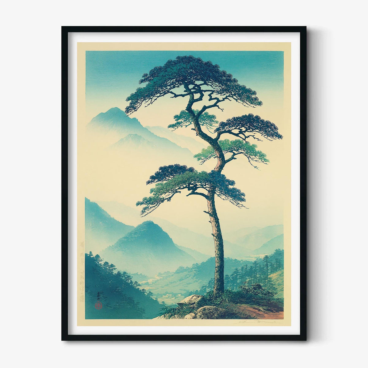 Lone Pine Tree Print, Japanese Mountain Wall Art Poster, Calm Zen Landscape Decor