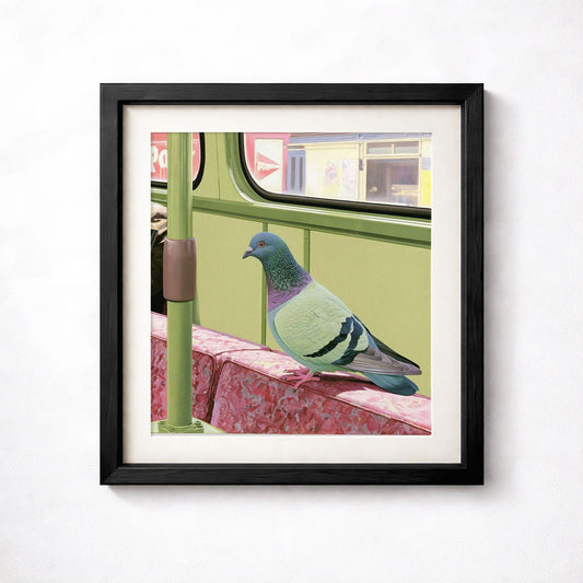Commuter Pigeon Art Print, Funny Bird Wall Art, Quirky Retro Transport Poster