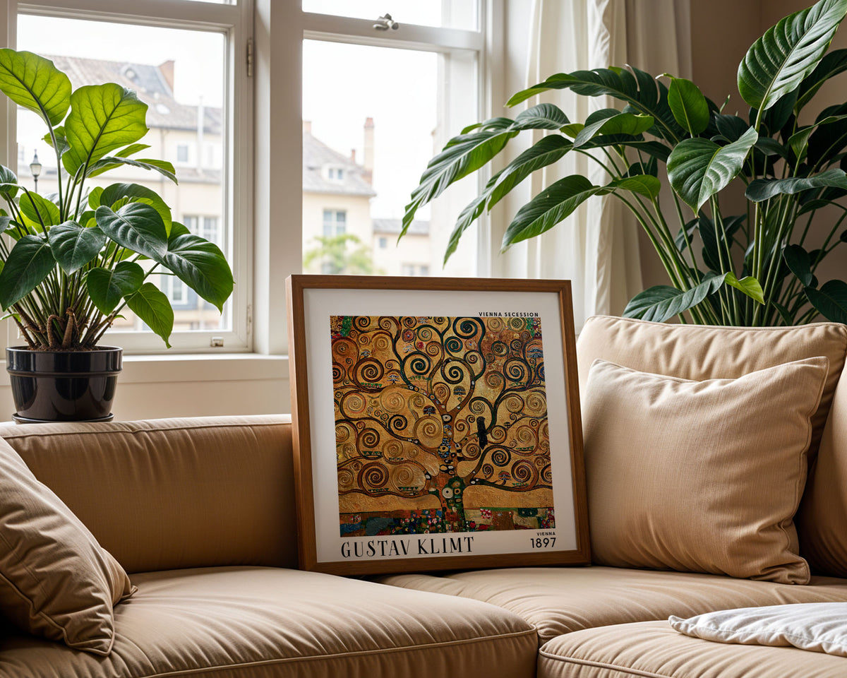 Gustav Klimt Style Tree of Life Print – Gold Art Nouveau Square Art