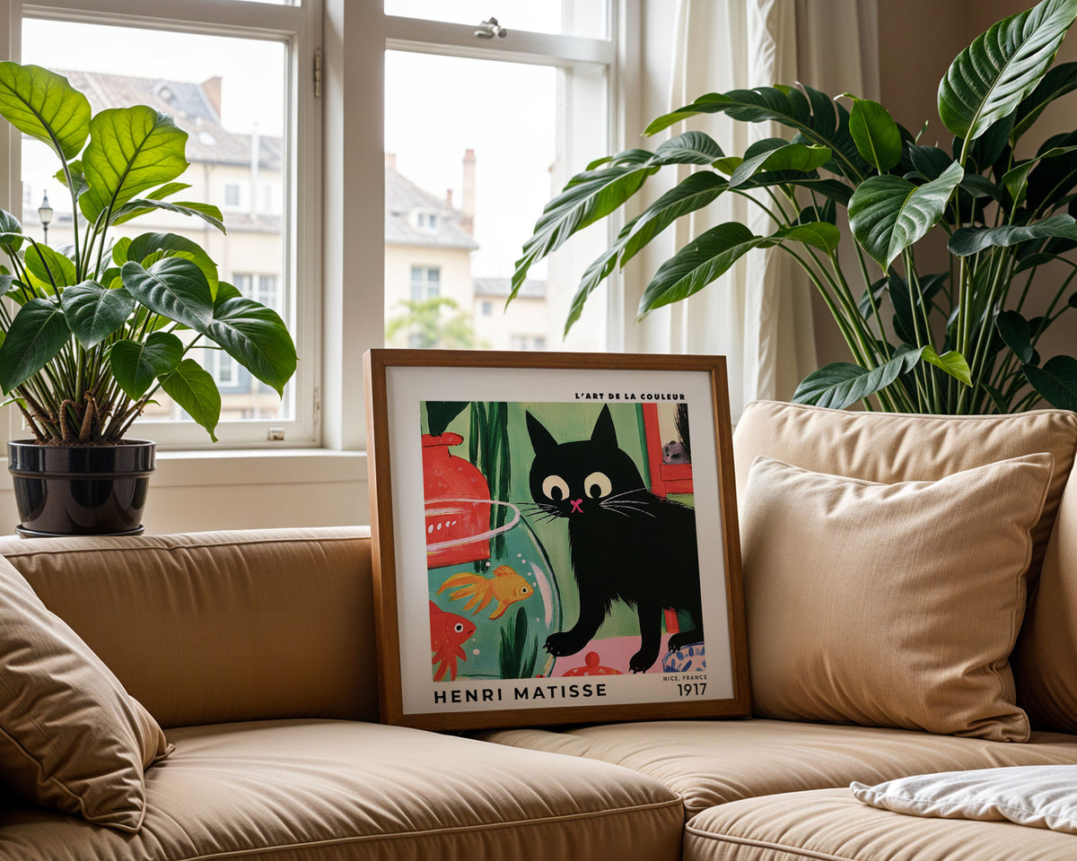 Henri Matisse Inspired Cat & Goldfish Print | Colourful Wall Art