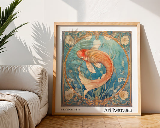 Art Nouveau Koi Karp Print - Art Deco Wall Art - Vintage Style Decor