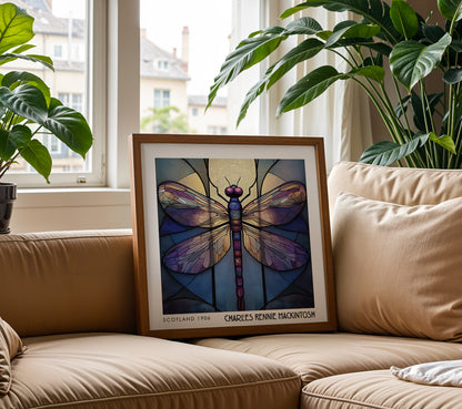 Charles Rennie Mackintosh Stained Glass Dragonfly Print – Art Nouveau Wall Art - Art Deco Poster