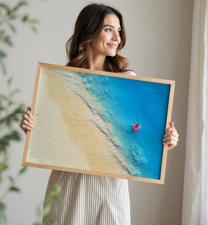 Aerial Beach Print, Tropical Ocean Wall Art Poster, Coastal Summer Decor