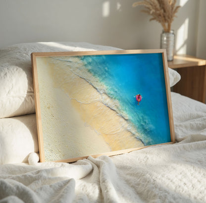 Aerial Beach Print, Tropical Ocean Wall Art Poster, Coastal Summer Decor