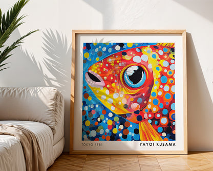 Yayoi Kusama Inspired Red Fish Print | Colourful Polka Dot Ocean Wall Art