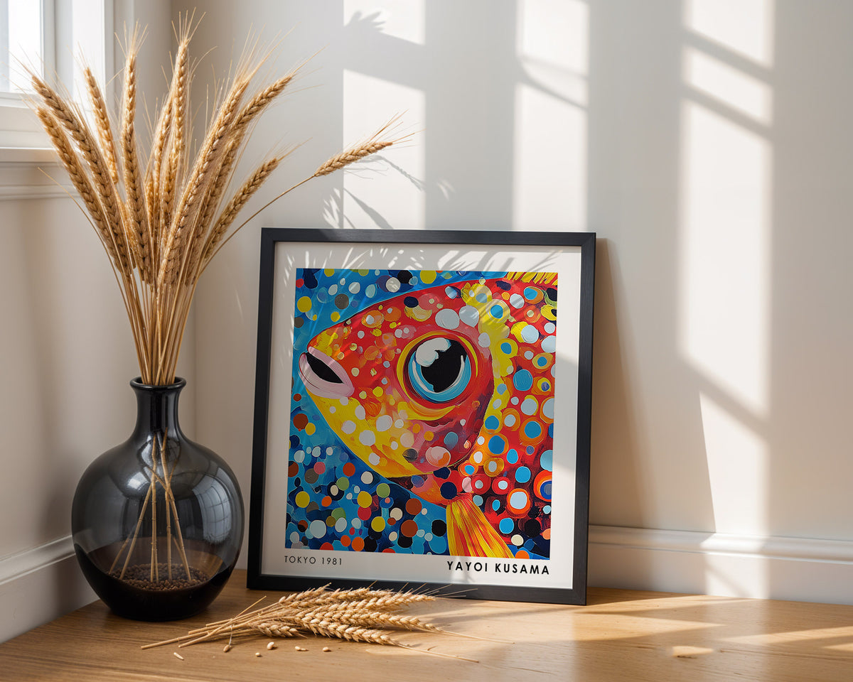 Yayoi Kusama Inspired Red Fish Print | Colourful Polka Dot Ocean Wall Art