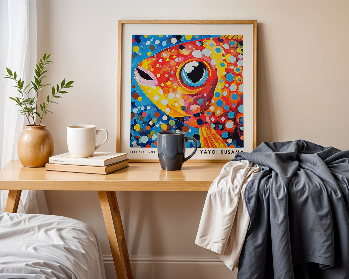 Yayoi Kusama Inspired Red Fish Print | Colourful Polka Dot Ocean Wall Art