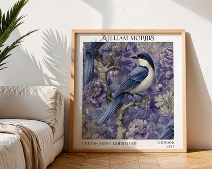 William Morris Style Blue Bird Print – Purple Floral Square Wall Art
