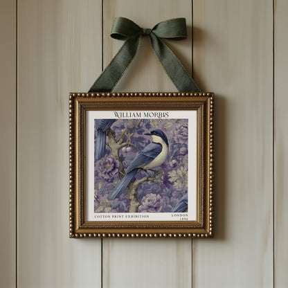 William Morris Style Blue Bird Print – Purple Floral Square Wall Art