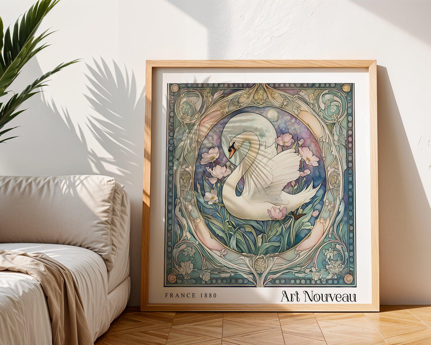 Art Nouveau Swan Print - Art Deco Wall Art - Vintage Botanical Poster