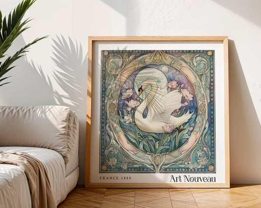 Art Nouveau Swan Print - Art Deco Wall Art - Vintage Botanical Poster