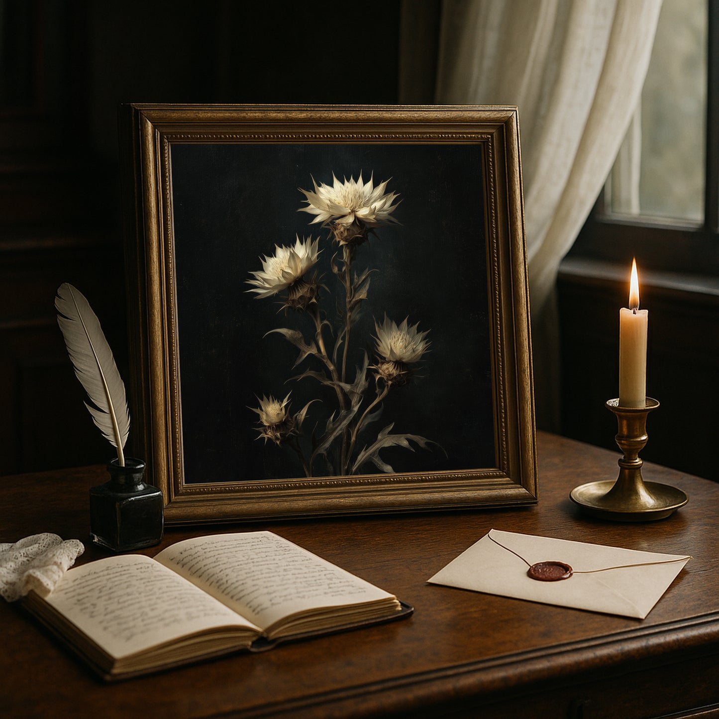 Gothic Floral Art Print - Dark Academia Poster Wall Art