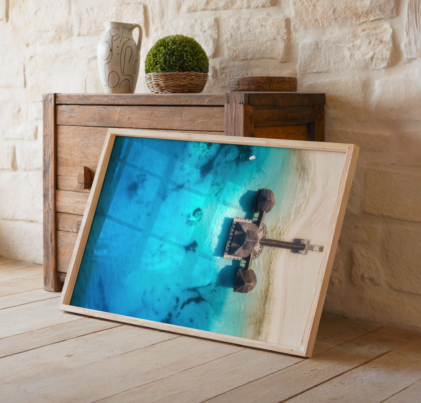 Tropical Beach Resort Print, Aerial Ocean Photography Wall Art Poster, Coastal Decor