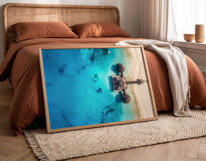 Tropical Beach Resort Print, Aerial Ocean Photography Wall Art Poster, Coastal Decor