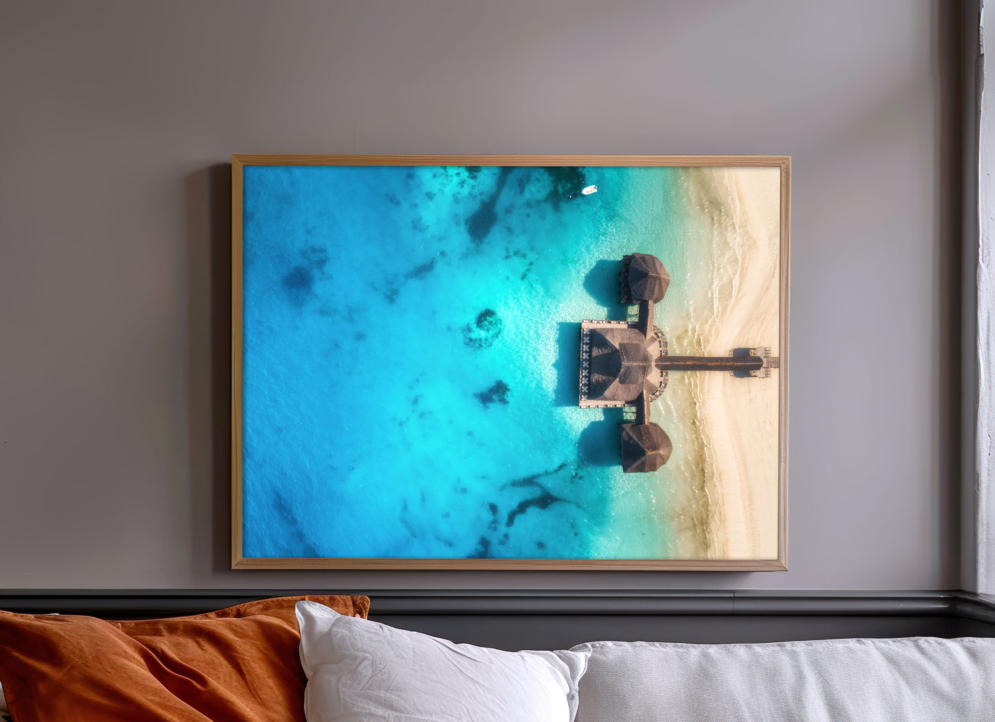 Tropical Beach Resort Print, Aerial Ocean Photography Wall Art Poster, Coastal Decor