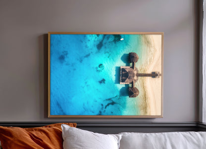 Tropical Beach Resort Print, Aerial Ocean Photography Wall Art Poster, Coastal Decor