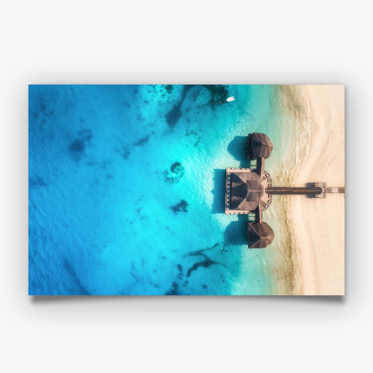 Tropical Beach Resort Print, Aerial Ocean Photography Wall Art Poster, Coastal Decor