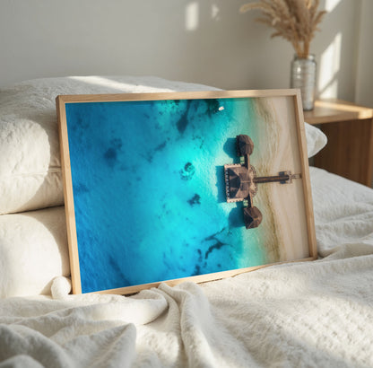 Tropical Beach Resort Print, Aerial Ocean Photography Wall Art Poster, Coastal Decor