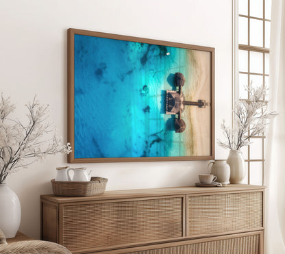 Tropical Beach Resort Print, Aerial Ocean Photography Wall Art Poster, Coastal Decor