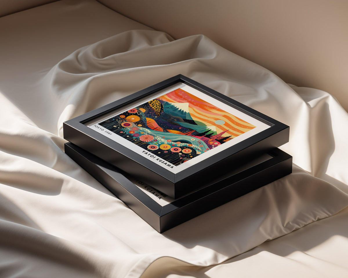 Yayoi Kusama Inspired Mount Fuji Sunset Print | Orange Japanese Landscape Wall Art