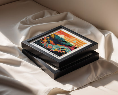 Yayoi Kusama Inspired Mount Fuji Sunset Print | Orange Japanese Landscape Wall Art