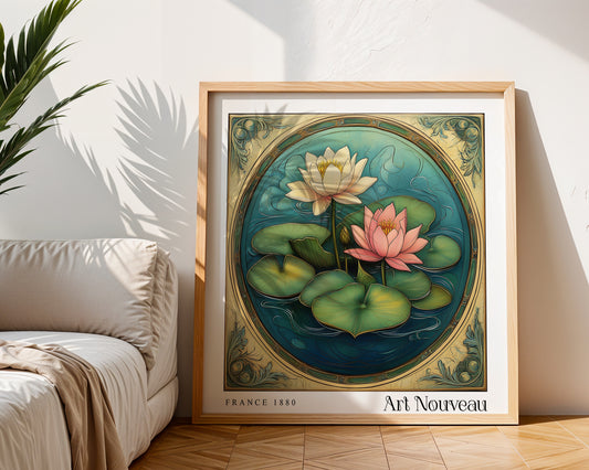 Lily Pond Art Nouveau Print - Art Deco Wall Art - Vintage Botanical Poster