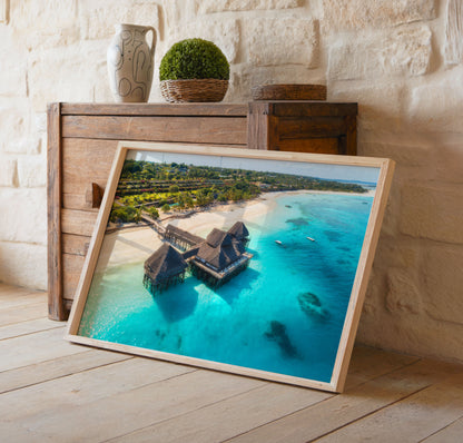 Island Beach Resort Print, Aerial Ocean Photography Wall Art Poster, Coastal Travel Decor