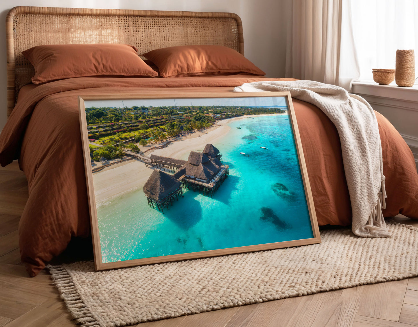 Island Beach Resort Print, Aerial Ocean Photography Wall Art Poster, Coastal Travel Decor