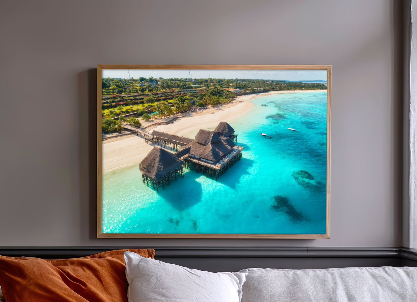 Island Beach Resort Print, Aerial Ocean Photography Wall Art Poster, Coastal Travel Decor