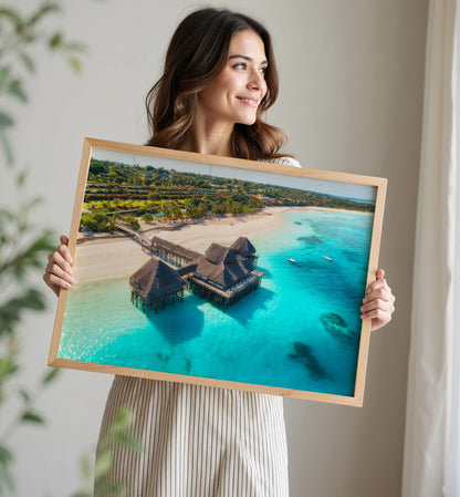 Island Beach Resort Print, Aerial Ocean Photography Wall Art Poster, Coastal Travel Decor