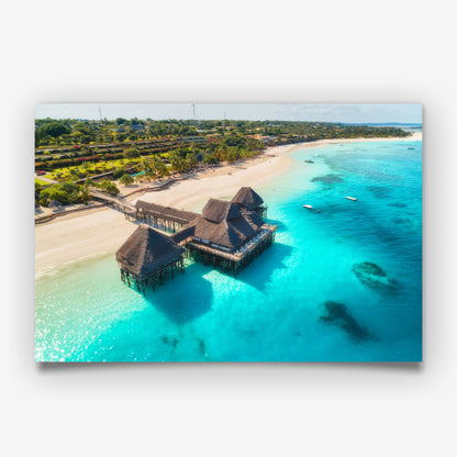 Island Beach Resort Print, Aerial Ocean Photography Wall Art Poster, Coastal Travel Decor
