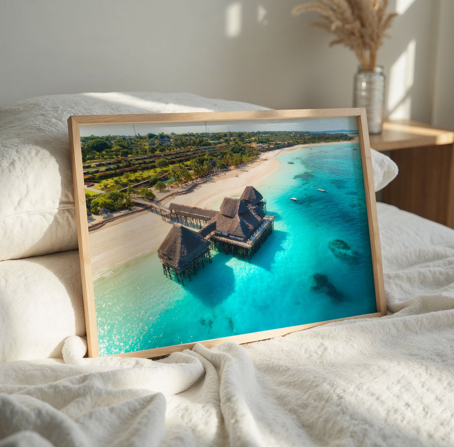 Island Beach Resort Print, Aerial Ocean Photography Wall Art Poster, Coastal Travel Decor