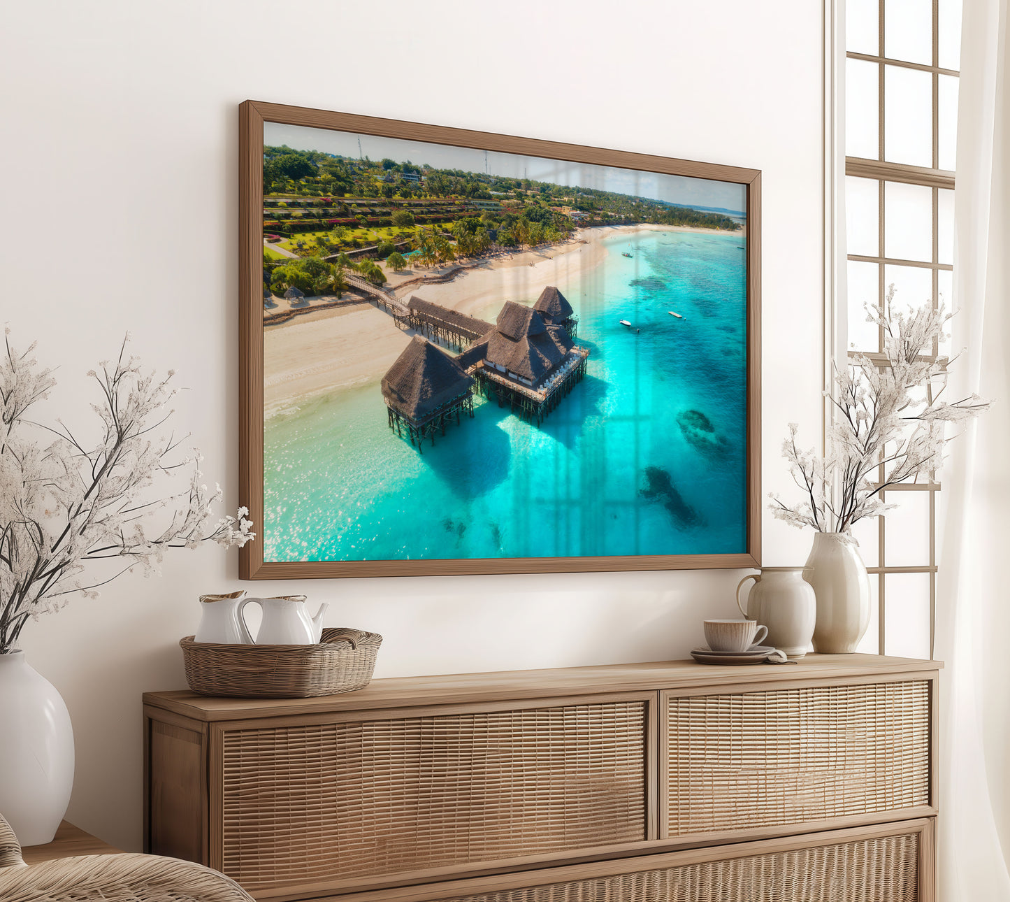 Island Beach Resort Print, Aerial Ocean Photography Wall Art Poster, Coastal Travel Decor