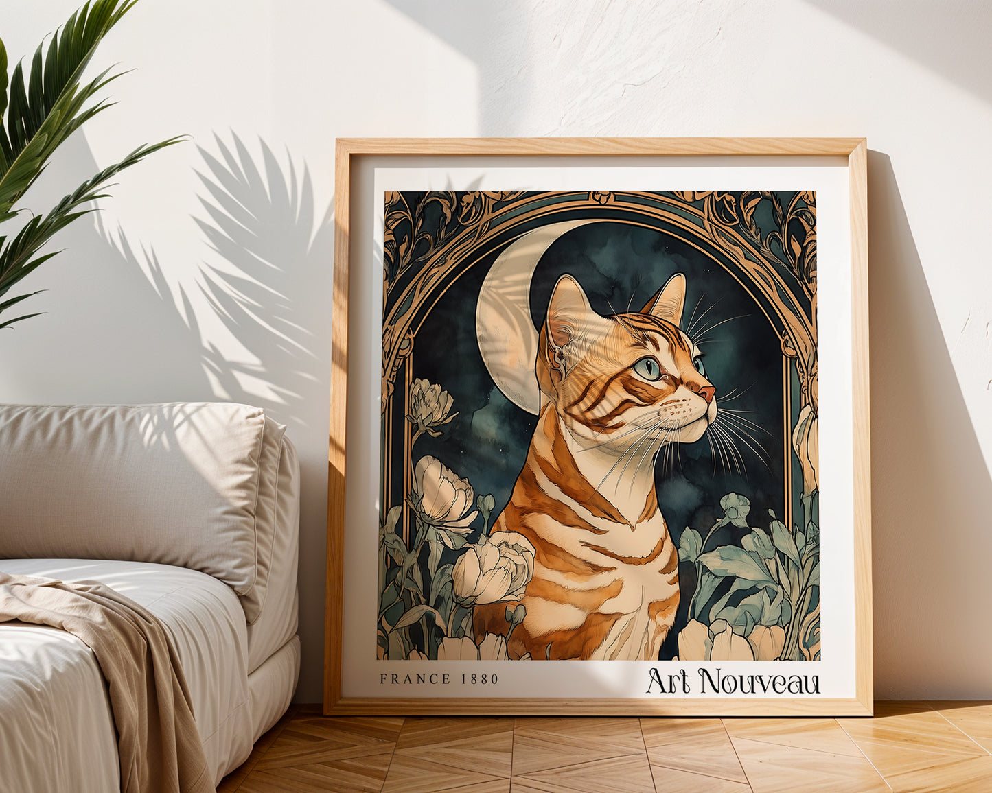 Cat Art Nouveau Print - Art Deco Wall Art - Vintage Botanical Poster