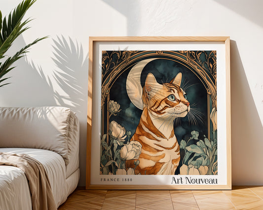 Cat Art Nouveau Print - Art Deco Wall Art - Vintage Botanical Poster