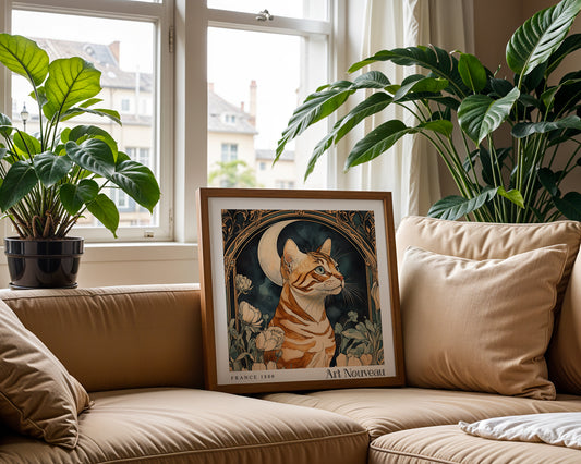 Cat Art Nouveau Print - Art Deco Wall Art - Vintage Botanical Poster