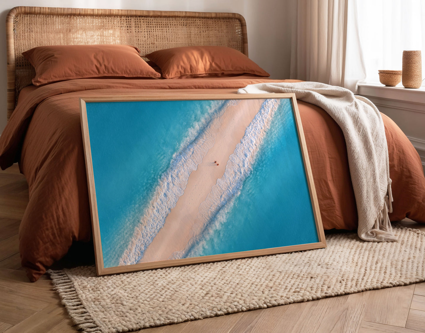 Aerial Sandbar Print, Tropical Ocean Photography Wall Art Poster, Coastal Beach Decor