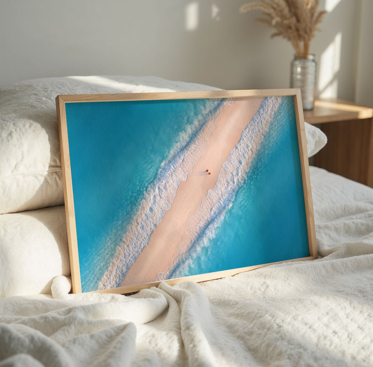 Aerial Sandbar Print, Tropical Ocean Photography Wall Art Poster, Coastal Beach Decor