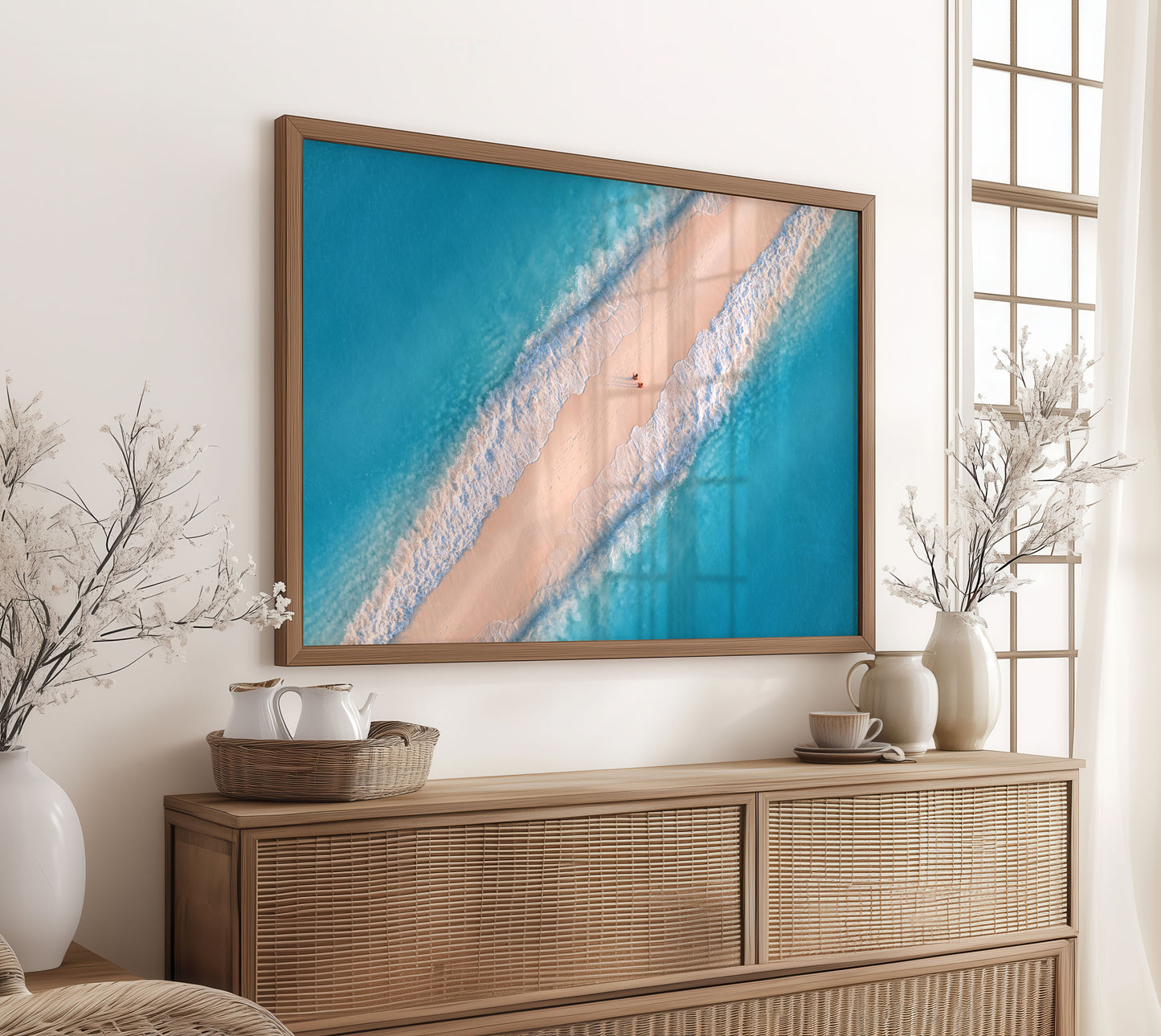 Aerial Sandbar Print, Tropical Ocean Photography Wall Art Poster, Coastal Beach Decor
