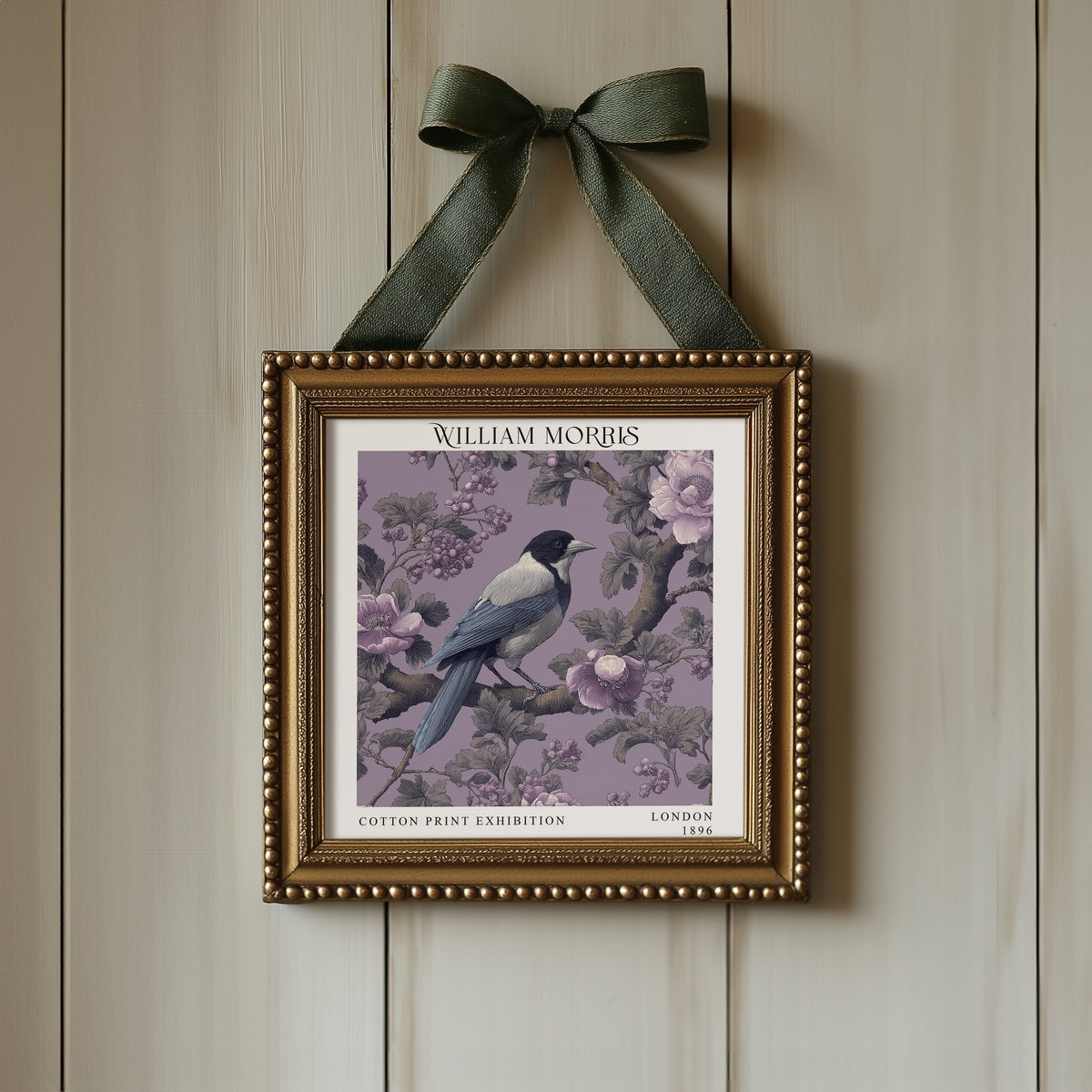 William Morris Style Magpie Print – Lilac Botanical Square Wall Art