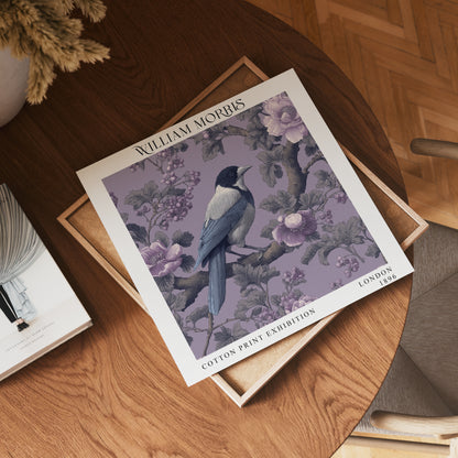William Morris Style Magpie Print – Lilac Botanical Square Wall Art