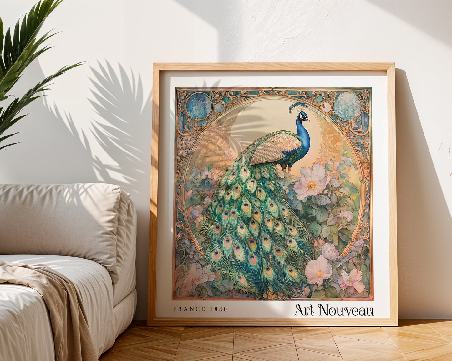 Peacock Art Nouveau Print - Art Deco Wall Art - Vintage Botanical Poster