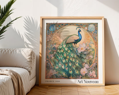 Peacock Art Nouveau Print - Art Deco Wall Art - Vintage Botanical Poster