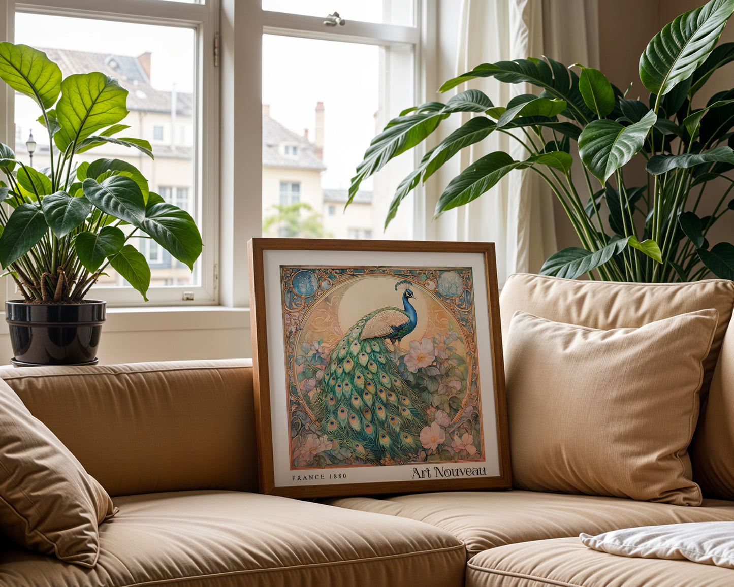 Peacock Art Nouveau Print - Art Deco Wall Art - Vintage Botanical Poster