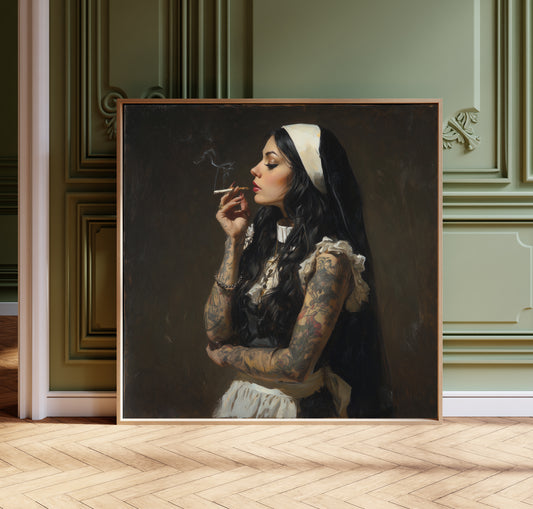 Tattooed Nun Print – Gothic Alternative Wall Art
