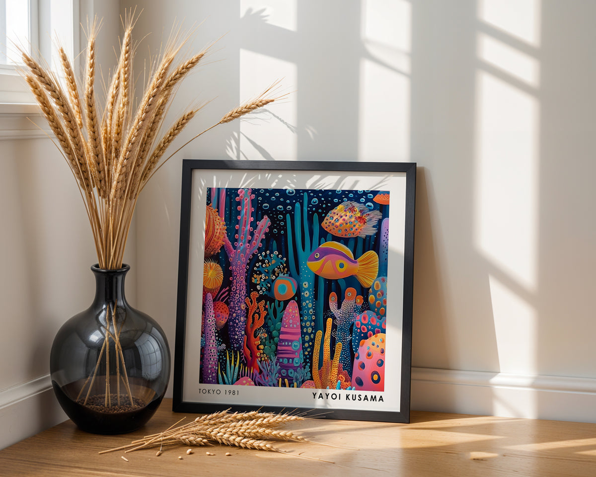 Yayoi Kusama Inspired Colourful Coral Reef Fish Print | Japanese Ocean Wall Art