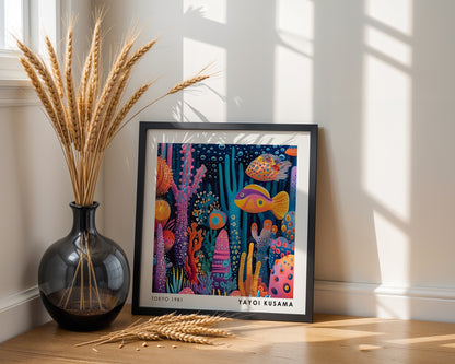 Yayoi Kusama Inspired Colourful Coral Reef Fish Print | Japanese Ocean Wall Art