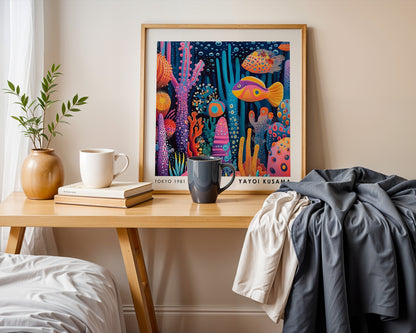Yayoi Kusama Inspired Colourful Coral Reef Fish Print | Japanese Ocean Wall Art